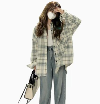 2022年新款早秋季小众长袖上衣衬衣女春秋款格子衬衫外套秋装 2022年新款早秋季小众长袖上衣衬衣女春秋款格子衬衫外套秋装