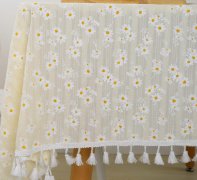 日系小清�ins风雏菊桌布餐桌茶几书桌台盖布棉麻蕾丝轻奢长方